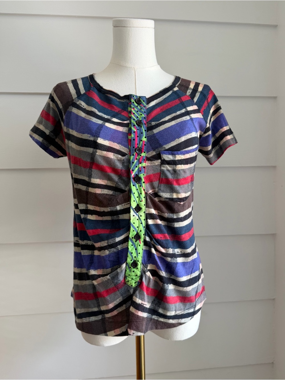 Alexandre Herchcovitch Top Multi-Color Horizontal Stripe Button-Placket Top XS